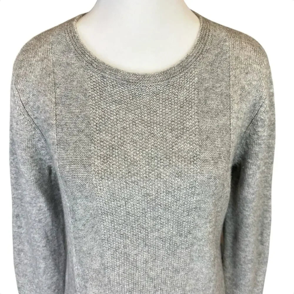 Two Bees Cashmere Wool Blend Sweater Size Large Gray Red Plaid Elbow Patches - Picture 3 of 7